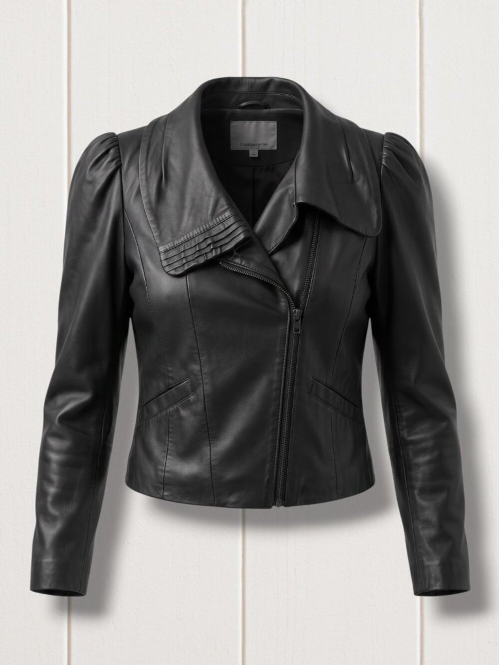 Classiques Entier Dark Eggplant Black Ruffled Genuine Leather Jacket M